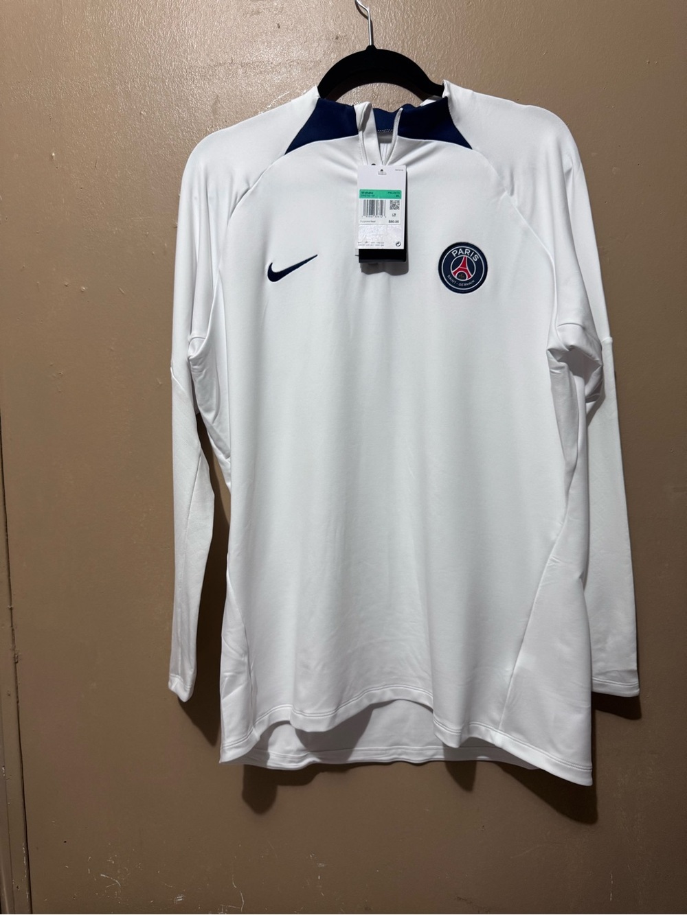 Nike Paris Saint-Germain PSG Women's Size XL White Navy 1/4 Zip Soccer Drill Top